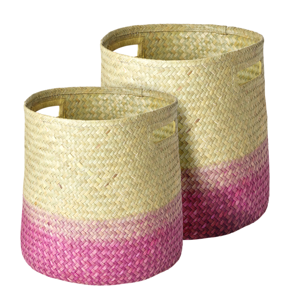 Seagrass Round Woven Storage Baskets in Gradient Pink By Rice DK
